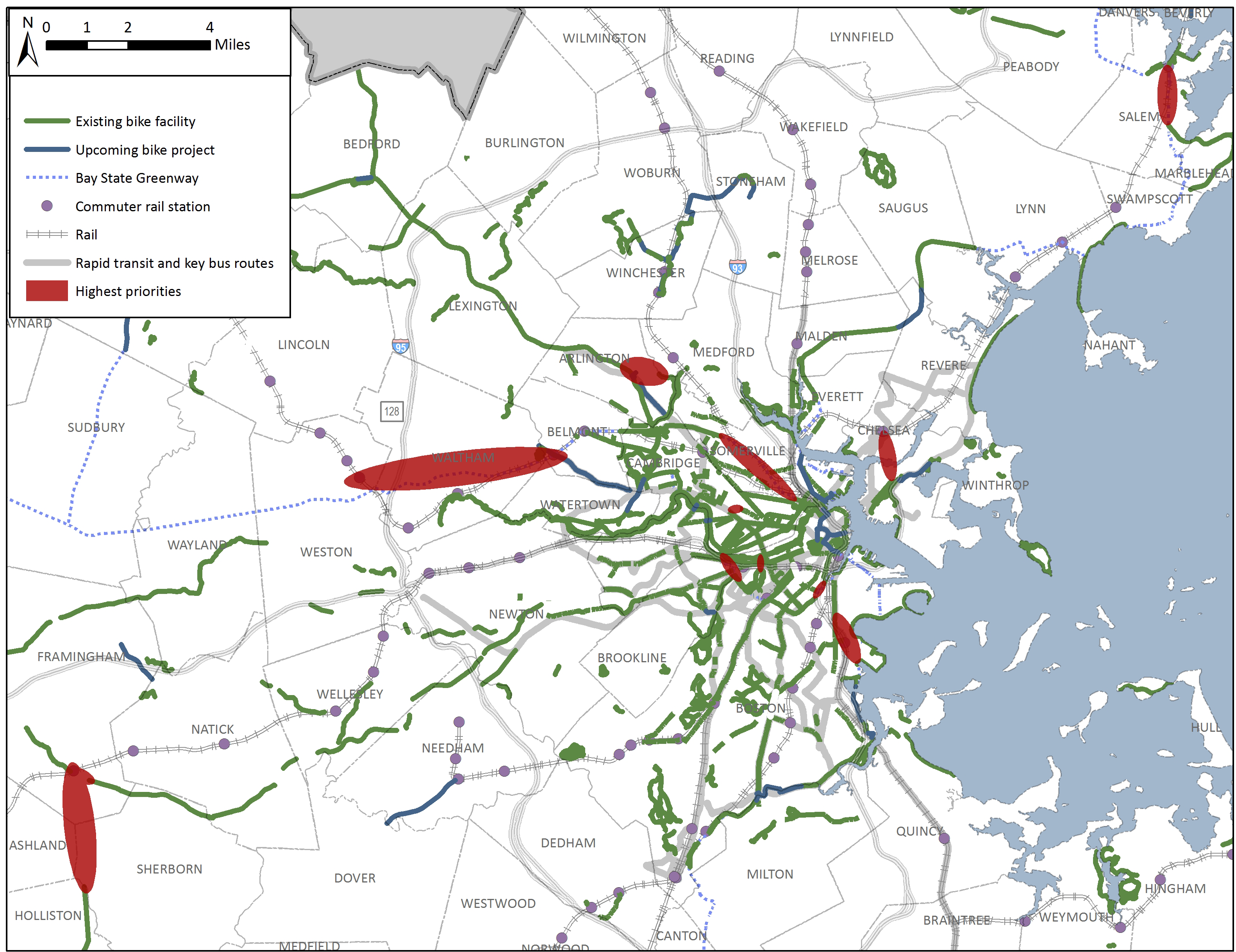 Map of high priority bike gaps.